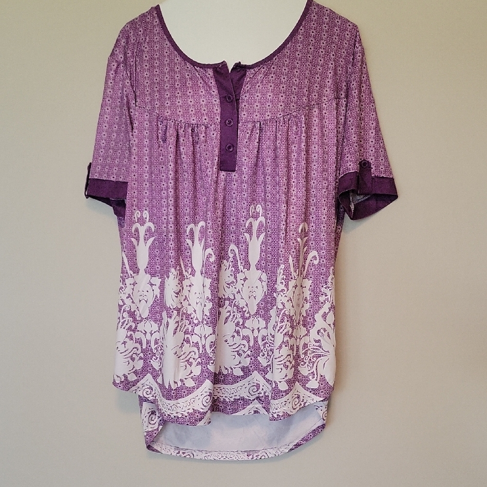 Purple and White Women's Top